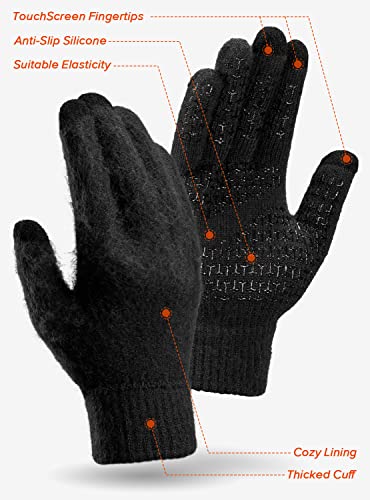 Thermal Gloves, Christmas Gifts Touch Screen Glove Men Women - Anti-Slip Grip Elastic Cuff - Warm Lining - Stretchy Material - Winter Windproof Glove for Outdoor Driving Typing Phone - Black L