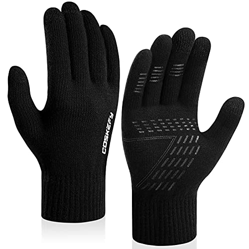 coskefy Winter Knit Gloves Touchscreen Gloves Thermal Wool Lined Texting Gloves Running Gloves for Men Women