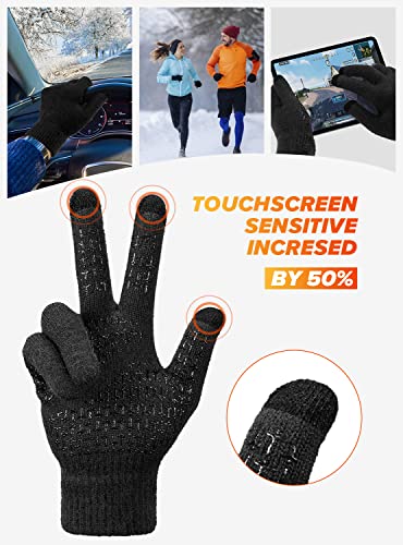Thermal Gloves, Christmas Gifts Touch Screen Glove Men Women - Anti-Slip Grip Elastic Cuff - Warm Lining - Stretchy Material - Winter Windproof Glove for Outdoor Driving Typing Phone - Black L