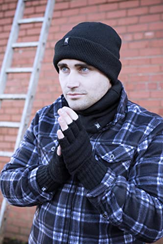 HEAT HOLDERS - Mens Winter Warm 2.3 TOG Fleece Lined Insulated Knit Thermal Fingerless Gloves (One Size, Black 2)