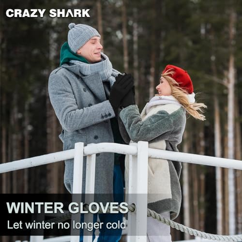 CRAZY SHARK Winter Warm Gloves, Windproof Water-Resistant Thermal Gloves Anti-slip Touch Screen Cycling Gloves for Men Women Hiking Climbing Riding Bike Outdoor Sports