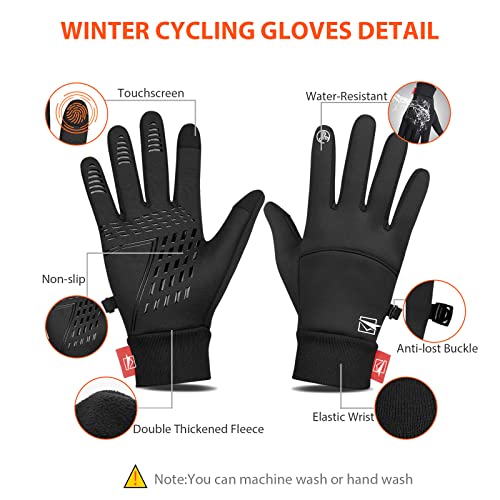 Yobenki Warm Winter Gloves, Anti Slip Touchscreen Gloves Windproof and Water Resistant Running Gloves Thermal Gloves Cold Weather Cycling Gloves for Men Women Walking Riding Driving Cycling(Black,L)