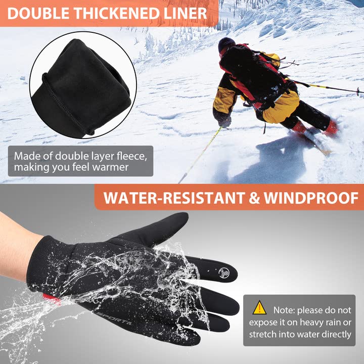 Yobenki Warm Winter Gloves, Anti Slip Touchscreen Gloves Windproof and Water Resistant Running Gloves Thermal Gloves Cold Weather Cycling Gloves for Men Women Walking Riding Driving Cycling(Black,L)
