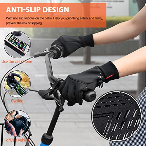 Yobenki Warm Winter Gloves, Anti Slip Touchscreen Gloves Windproof and Water Resistant Running Gloves Thermal Gloves Cold Weather Cycling Gloves for Men Women Walking Riding Driving Cycling(Black,L)
