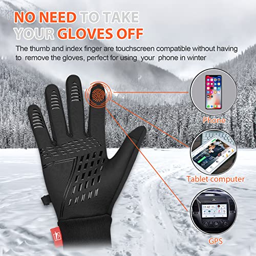 Yobenki Warm Winter Gloves, Anti Slip Touchscreen Gloves Windproof and Water Resistant Running Gloves Thermal Gloves Cold Weather Cycling Gloves for Men Women Walking Riding Driving Cycling(Black,L)