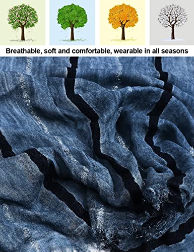 Kangqifen Mens Soft Striped Scarf Cotton Linen Large Scarves for Summer or Winter Navy blue