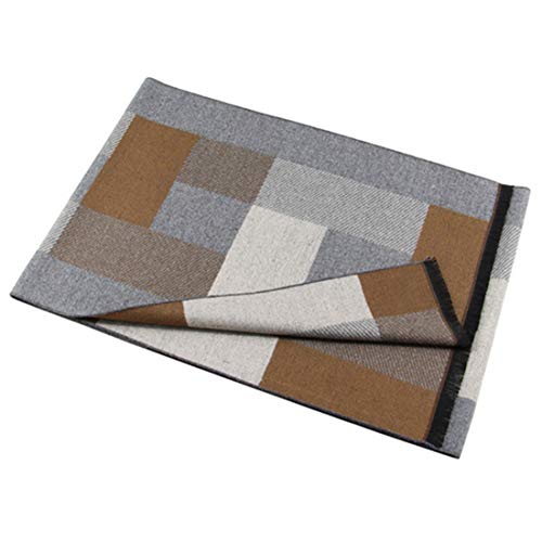 JFAN Men's Winter Scarf Soft Cosy Tartan Check Long Scarf Fashionable Warm Lightweight Feel Wool Scarves-Khaki