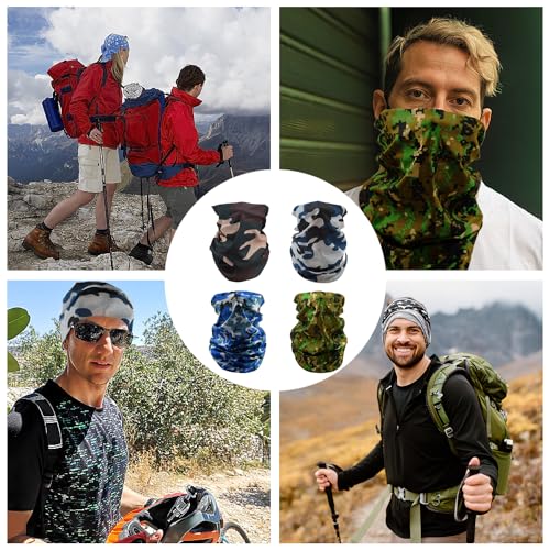 TRKETK 4 Pcs Multifunctional Headwear, Face Mask for Men &Women Multifunctional Balaclavas Windproof Neck Gaiter Scarf Snoods for Men Face Covering Wide Headscarves for Yoga Running Cycling