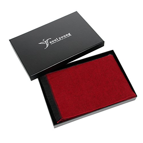 soul young Long Cotton Scarf for Men - Warm Fringe Plaid Scarves With Luxurious Gift Box(Burgendy)