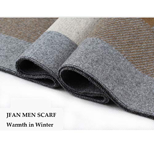 JFAN Men's Winter Scarf Soft Cosy Tartan Check Long Scarf Fashionable Warm Lightweight Feel Wool Scarves-Khaki