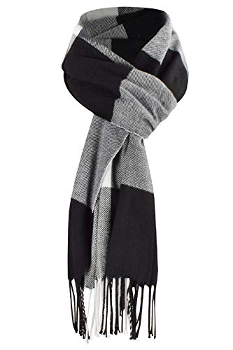 UMIPUBO Men's Scarves Classic Cashmere Wool Touch like Scarf Plaid Tartan Reversible Check Tassel Ends Solid Long Winter Scarf