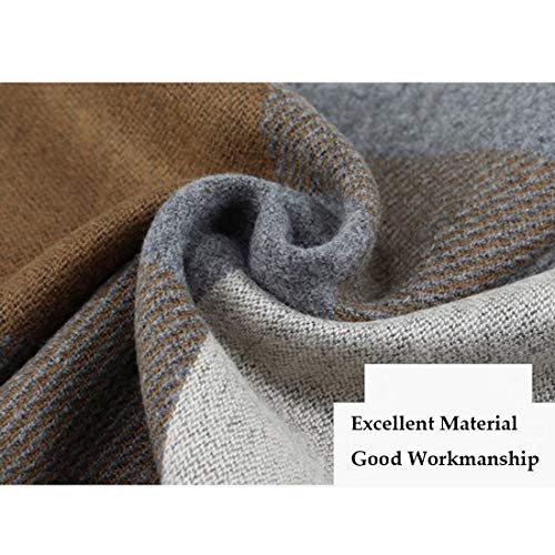 JFAN Men's Winter Scarf Soft Cosy Tartan Check Long Scarf Fashionable Warm Lightweight Feel Wool Scarves-Khaki