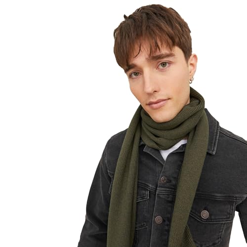 JACK & JONES Men’s Knitted Scarf Soft Plain Winter Neck Scarves - Gift for Men - One Size - Forest