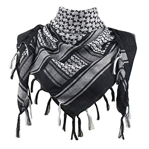 EXPLORE LAND Cotton Military Shemagh Tactical Desert Keffiyeh Scarf Wrap Black and White