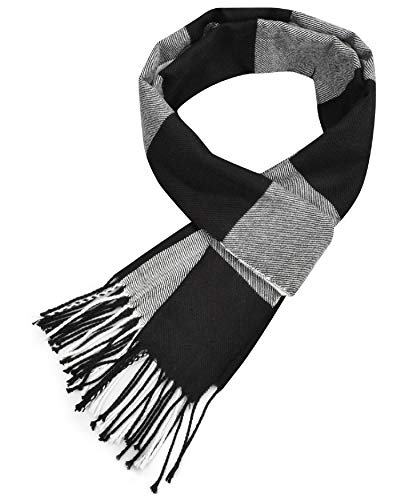 UMIPUBO Men's Scarves Classic Cashmere Wool Touch like Scarf Plaid Tartan Reversible Check Tassel Ends Solid Long Winter Scarf