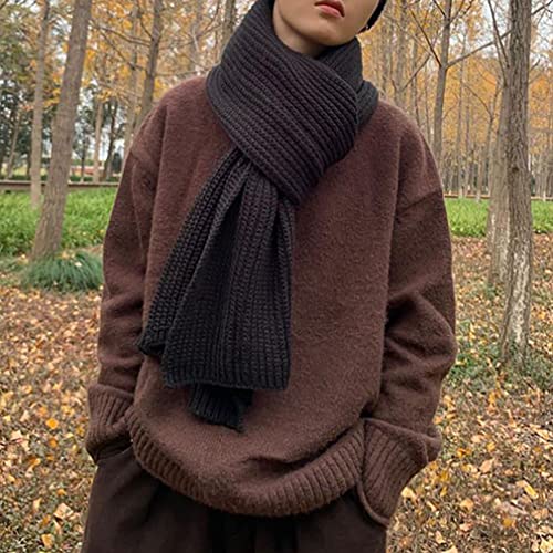 bestree Men's Rough Scarf Shawl，Pure Color Winter Neck Warm Knitted Wool Long Scarf (Black)