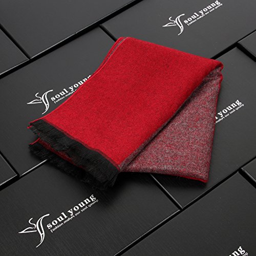 soul young Long Cotton Scarf for Men - Warm Fringe Plaid Scarves With Luxurious Gift Box(Burgendy)