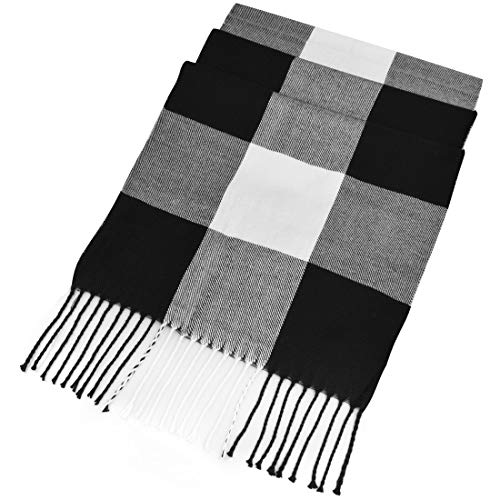 UMIPUBO Men's Scarves Classic Cashmere Wool Touch like Scarf Plaid Tartan Reversible Check Tassel Ends Solid Long Winter Scarf