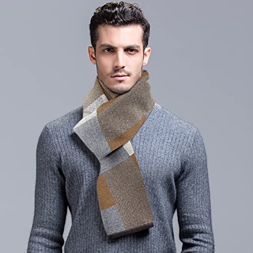 JFAN Men's Winter Scarf Soft Cosy Tartan Check Long Scarf Fashionable Warm Lightweight Feel Wool Scarves-Khaki