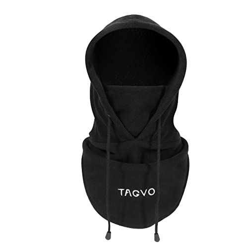 TAGVO Winter Thermal Fleece Balaclavas, Soft & Warm Adjustable Hood Hat Skiing Face Cover Face Mask Neck Warmer Snood Neck Gaiter for Running Skiing Cycling Motorbikes Hiking- Men & Women Black