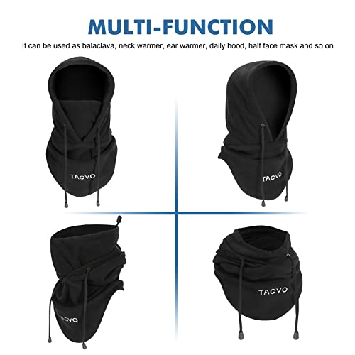 TAGVO Winter Thermal Fleece Balaclavas, Soft & Warm Adjustable Hood Hat Skiing Face Cover Face Mask Neck Warmer Snood Neck Gaiter for Running Skiing Cycling Motorbikes Hiking- Men & Women Black