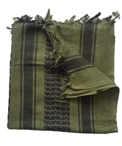 MILSPEC SURPLUS Original Military Premium Quality 100% Woven Cotton Shemagh Headscarf Keffiyeh Sas Sniper Veil Wrap Unisex (Olive/Black)