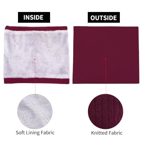 HGDGears Neck Warmer Windproof Thermal Knitted Snood Scarf for Men Women Thick Winter Cold Weather Knitted Circle Scarf for Outdoor Sports(Wine)