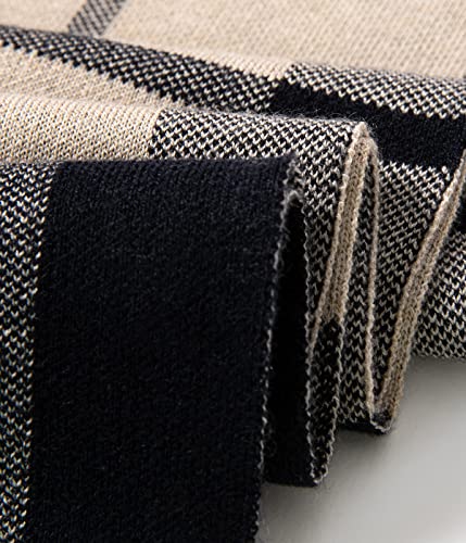Villand Australian Merino Wool Tartan Knitted Scarf for Men, Plaid Winter Warm Thick Soft Neckwear with Gift Box, 30CM W x 180CM L (Camel Grey Checked)