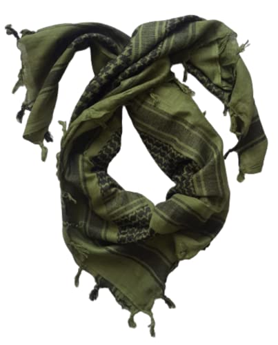 MILSPEC SURPLUS Original Military Premium Quality 100% Woven Cotton Shemagh Headscarf Keffiyeh Sas Sniper Veil Wrap Unisex (Olive/Black)