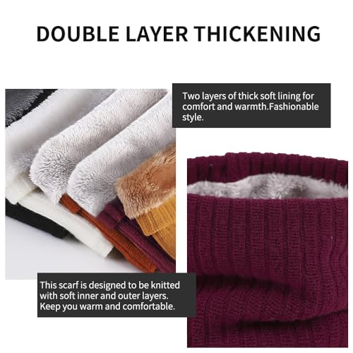 HGDGears Neck Warmer Windproof Thermal Knitted Snood Scarf for Men Women Thick Winter Cold Weather Knitted Circle Scarf for Outdoor Sports(Wine)