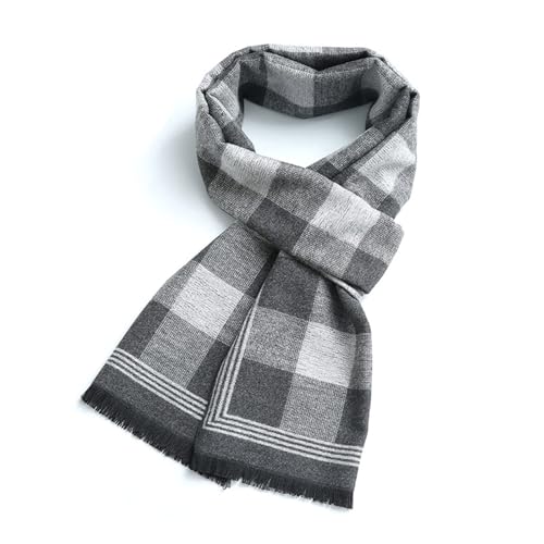 EUPSIIU Men's Scarf, Warm Winter Scarf, Plaid Long Scarf, Knitted Scarf, Black and Grey Scarf, Shawl Neck Wrap, Classical Plaid Scarves, Gifts for Men (Grey and black)