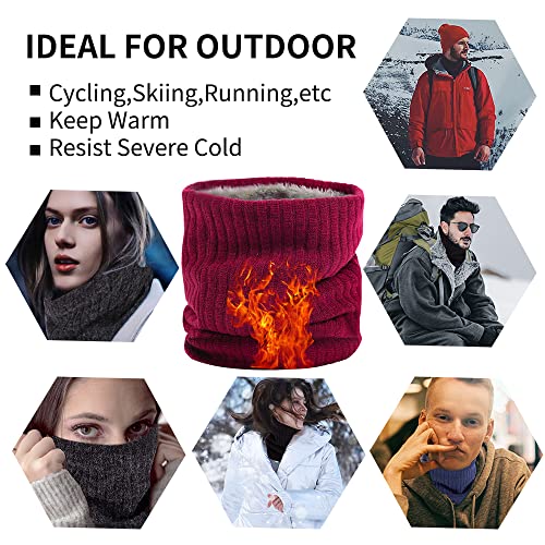 HGDGears Neck Warmer Windproof Thermal Knitted Snood Scarf for Men Women Thick Winter Cold Weather Knitted Circle Scarf for Outdoor Sports(Wine)