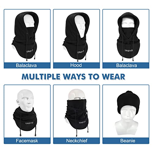 TAGVO Winter Thermal Fleece Balaclavas, Soft & Warm Adjustable Hood Hat Skiing Face Cover Face Mask Neck Warmer Snood Neck Gaiter for Running Skiing Cycling Motorbikes Hiking- Men & Women Black