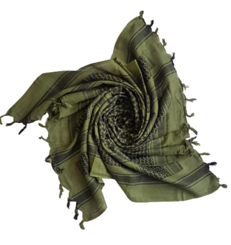 MILSPEC SURPLUS Original Military Premium Quality 100% Woven Cotton Shemagh Headscarf Keffiyeh Sas Sniper Veil Wrap Unisex (Olive/Black)