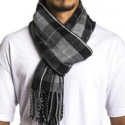 alpine swiss Mens Plaid Scarf Softer Than Cashmere Scarves Winter Shawl Gray Plaid