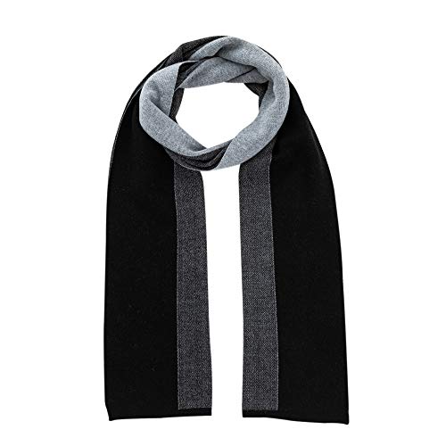 Lallier Men's Merino Wool Scarf, Long Winter Neckwear with Gift Box (Gray Stripe)