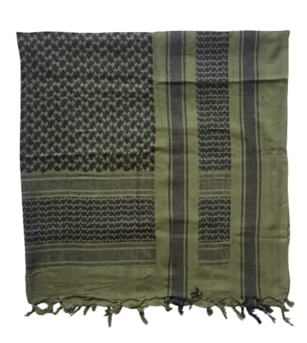 MILSPEC SURPLUS Original Military Premium Quality 100% Woven Cotton Shemagh Headscarf Keffiyeh Sas Sniper Veil Wrap Unisex (Olive/Black)