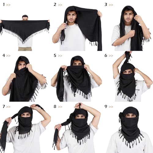MiaoMa Shemagh Men's Scarf 100 Cotton Military Tactical Desert Keffiyeh Arabic Head Scarf, Stylish and Versatile for Women Bandana 110 x 111 cm
