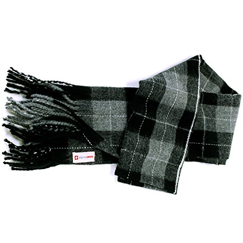 alpine swiss Mens Plaid Scarf Softer Than Cashmere Scarves Winter Shawl Gray Plaid