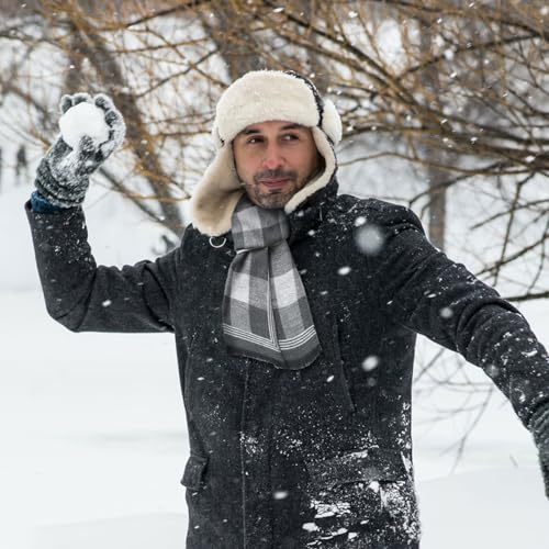 EUPSIIU Men's Scarf, Warm Winter Scarf, Plaid Long Scarf, Knitted Scarf, Black and Grey Scarf, Shawl Neck Wrap, Classical Plaid Scarves, Gifts for Men (Grey and black)