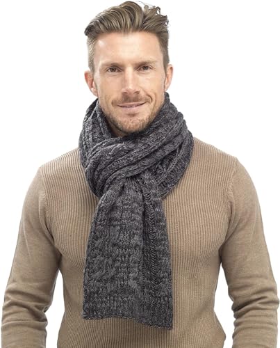Men's Winter Grey Chunky Cable Knit Plaid Neck Scarf Thick Soft Warm Gift Scarves