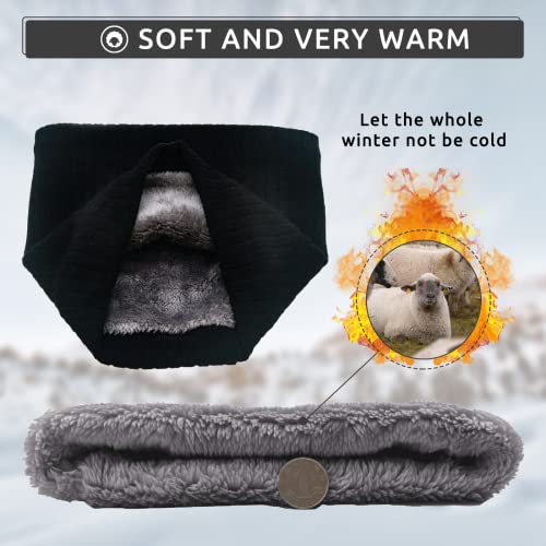 Angozo Winter Neck Warmer Knitted Snood Heated Scarf for Men Women Christmas Fishing Sports Gift (Black)
