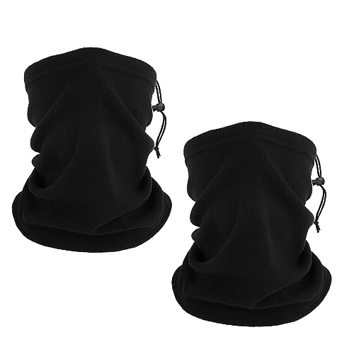 COMNICO Winter Neck Gaiter Face Cover, 2PCS Adjustable Cotton Fleece Breathable Classic Scarf Ski Mask Thermal Sleeve Warmer, Outdoor Hijab Neck Liner Hat for Men Women, Black