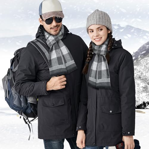 EUPSIIU Men's Scarf, Warm Winter Scarf, Plaid Long Scarf, Knitted Scarf, Black and Grey Scarf, Shawl Neck Wrap, Classical Plaid Scarves, Gifts for Men (Grey and black)