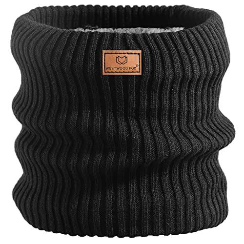 WESTWOOD FOX Thermal Snoods Fleece Neck Warmer Lined Winter Scarf Thicken Windproof Knitted Warm Cycling Motorcycle Skiing Snood For Men Women Double Layer (Black)
