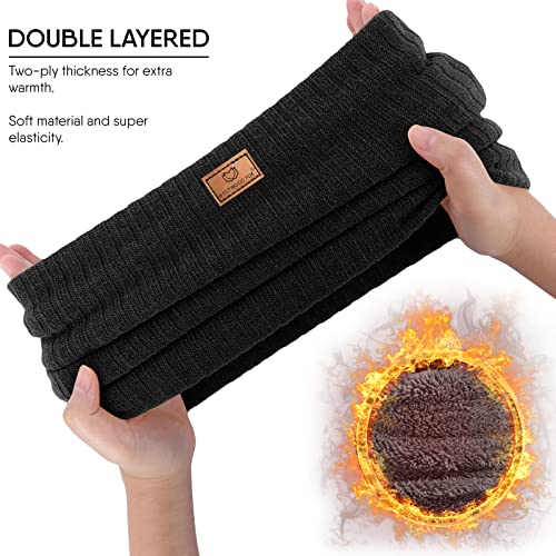 WESTWOOD FOX Thermal Snoods Fleece Neck Warmer Lined Winter Scarf Thicken Windproof Knitted Warm Cycling Motorcycle Skiing Snood For Men Women Double Layer (Black)