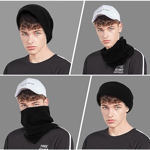 COMNICO Winter Neck Gaiter Face Cover, 2PCS Adjustable Cotton Fleece Breathable Classic Scarf Ski Mask Thermal Sleeve Warmer, Outdoor Hijab Neck Liner Hat for Men Women, Black