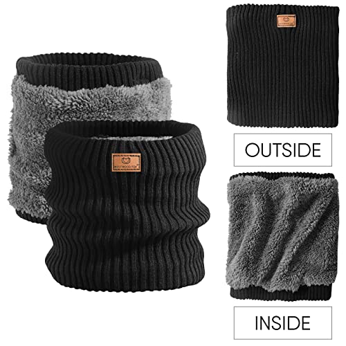 WESTWOOD FOX Thermal Snoods Fleece Neck Warmer Lined Winter Scarf Thicken Windproof Knitted Warm Cycling Motorcycle Skiing Snood For Men Women Double Layer (Black)