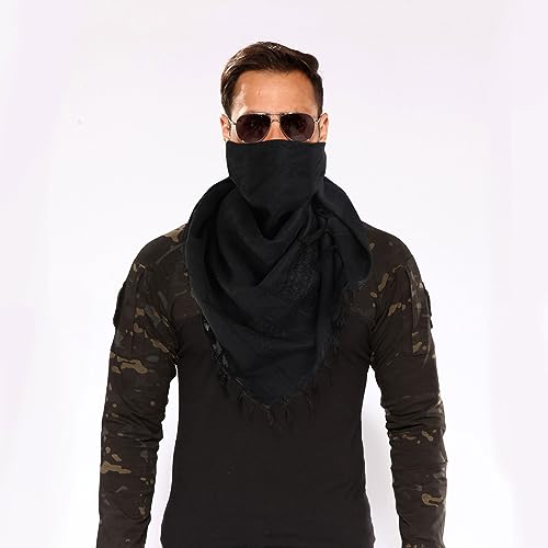 EXPLORE LAND Cotton Military Shemagh Tactical Desert Keffiyeh Scarf Wrap Black