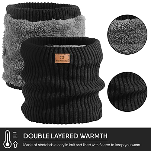 WESTWOOD FOX Thermal Snoods Fleece Neck Warmer Lined Winter Scarf Thicken Windproof Knitted Warm Cycling Motorcycle Skiing Snood For Men Women Double Layer (Black)